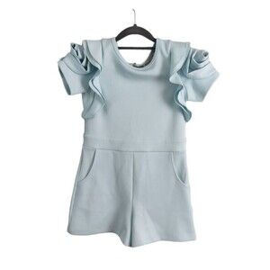 Hannah Banana Light Blue Ruffle Sleeve Romper